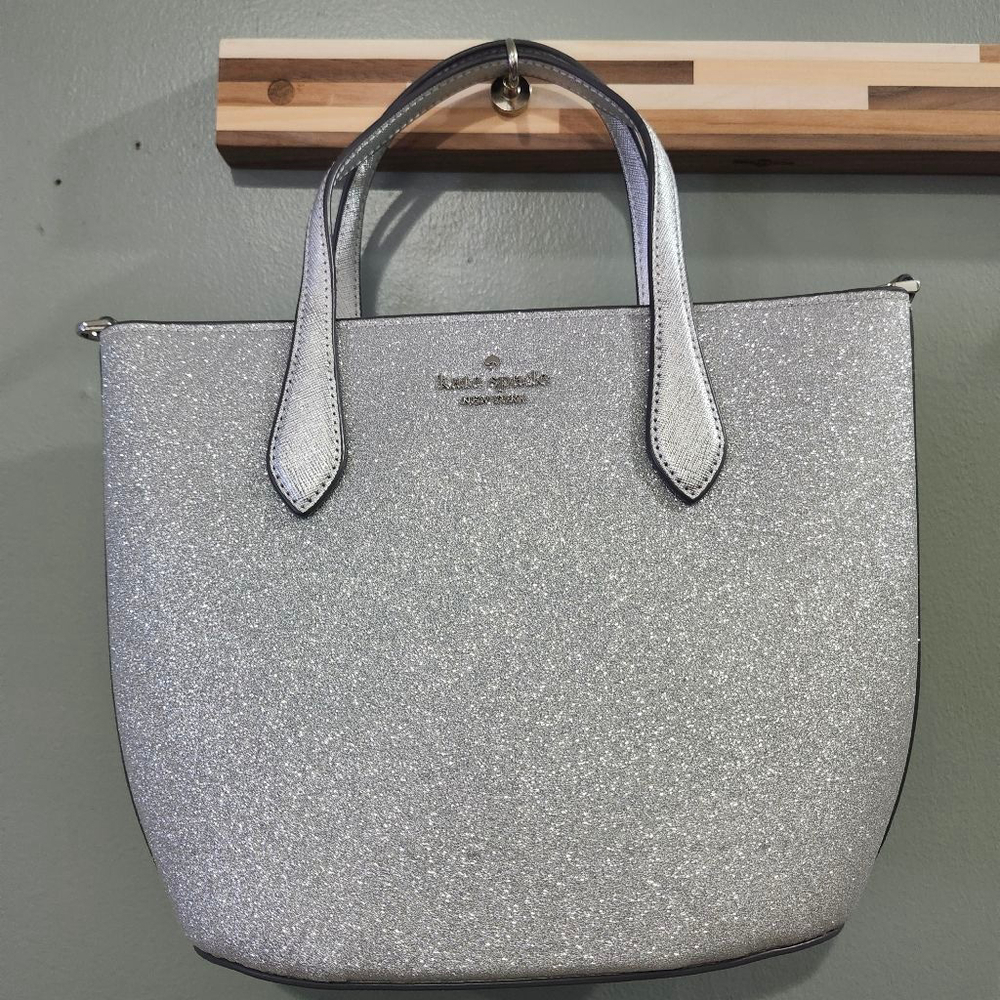 Women's Kate Spade Glimmer Glitter Lunar Light Silver Tote Bag